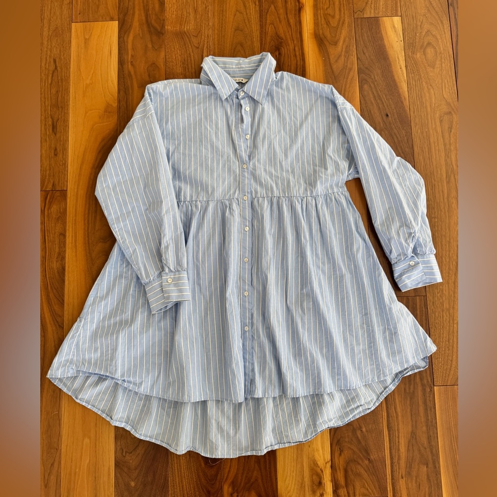 Zara blue pinstripe shirt dress tunic size Large - Picture 10 of 16